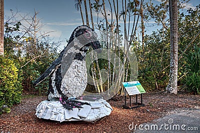 Gertrude the Penguin Sculpture made of garbage found in the ocean as part of the Washed Ashore art exhibit Editorial Stock Photo